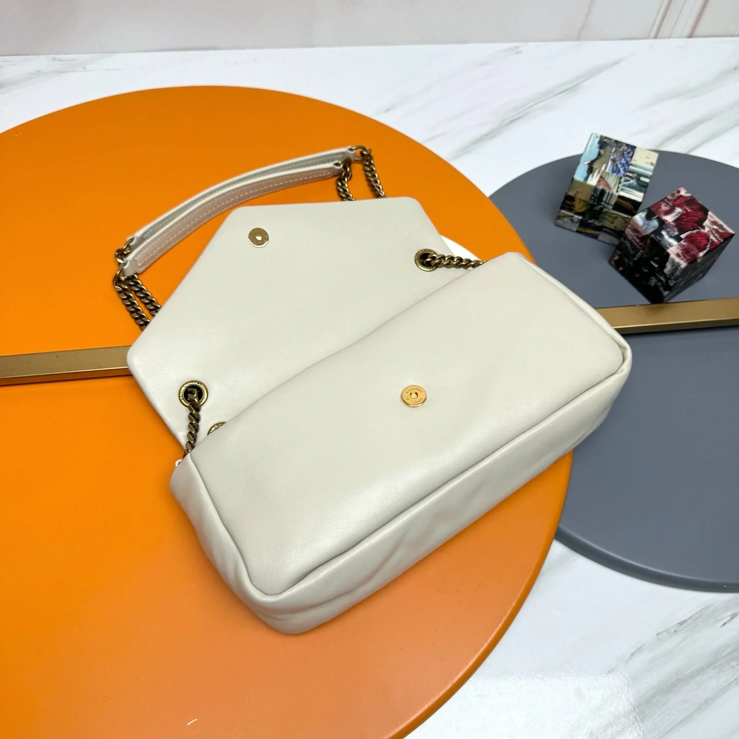 Off-white Soft Leather Flap Chain Shoulder Bag, Luxury Multi-Way Handbag