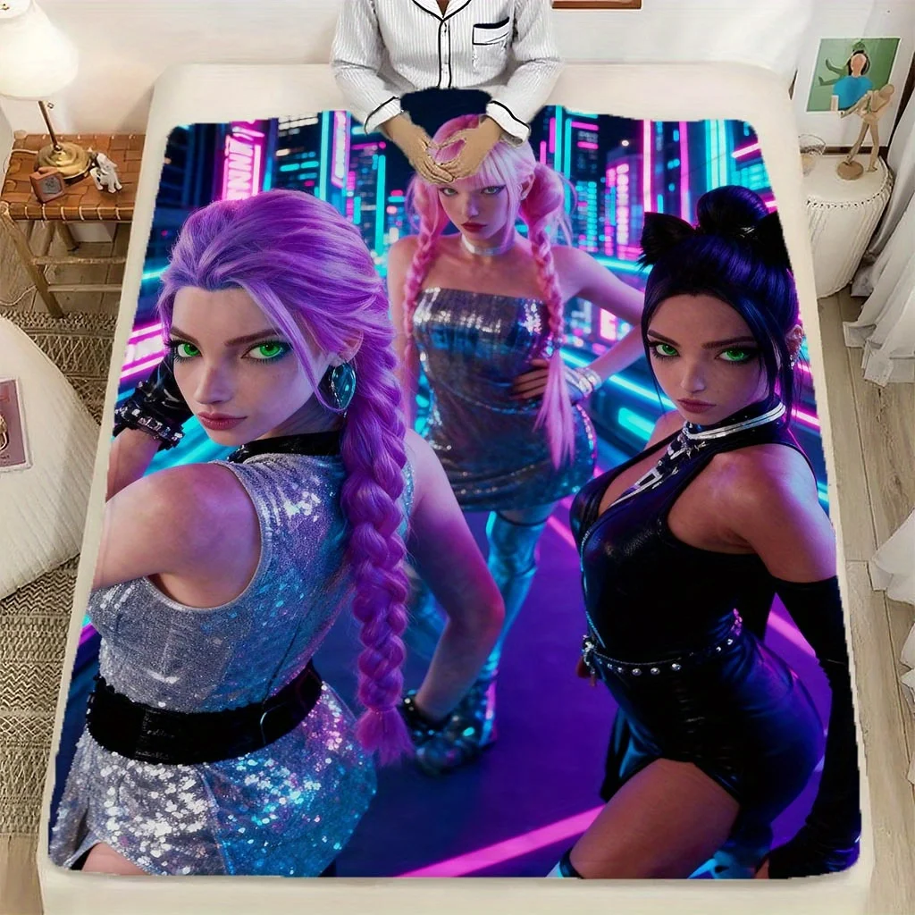 

K-Pop Fantasy Girls Printed Soft Fluffy Flannel Throw Blanket Machine Washable for Sofa Bed Travel Camping Holiday Gift