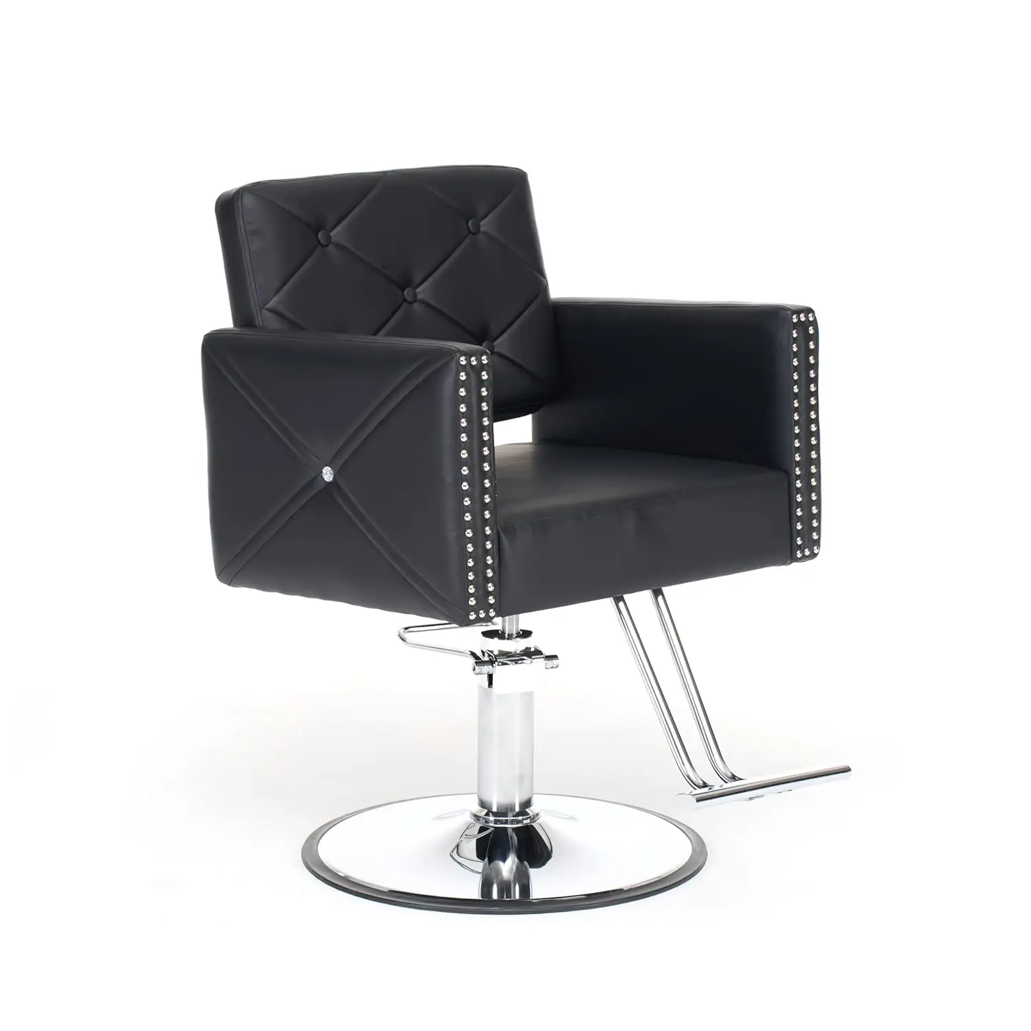 

Barber Chair with Rivets, Black Salon Chair for Hair Stylist, 360 Degree Swivel, Heavy Duty Hydraulic Pump, Customized