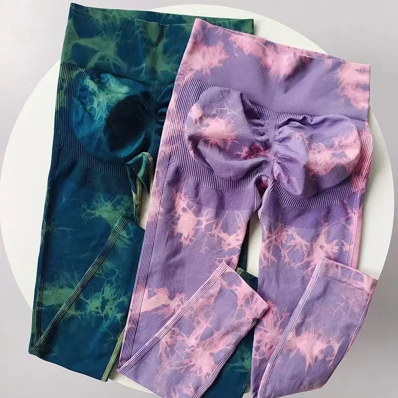 Брюки для йоги Tie Dye, спортивные Леггинсы, Женские Бесшовные женские колготки Пуш-ап с высокой талией, леггинсы для фитнеса и тренировок, одежда