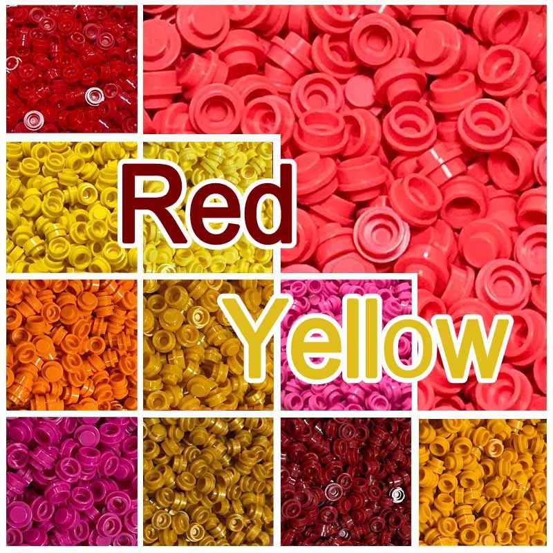 300PCS Red And Yellow Color Plate 1x1 Round 4073/6141 Building Block Part Brick For Kids Pixel Art Remix Painting Gift DIY Toys