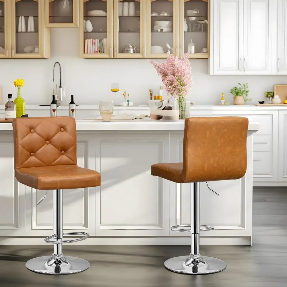 

Bar Stools Set of 4, Modern Brown PU Leather Adjustable Bar Stools with Back and Metal pedal, 360 Swivel counter stools