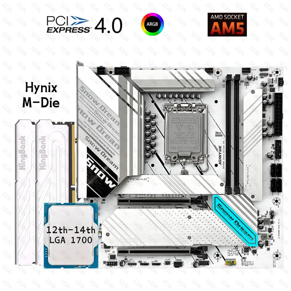 

JGINYUE B760M Motherboard Set M-ATX LGA 1700 with Core 12/13/14th Dual Channel DDR5 Memory Hynix M-Die B760M Gaming Kit