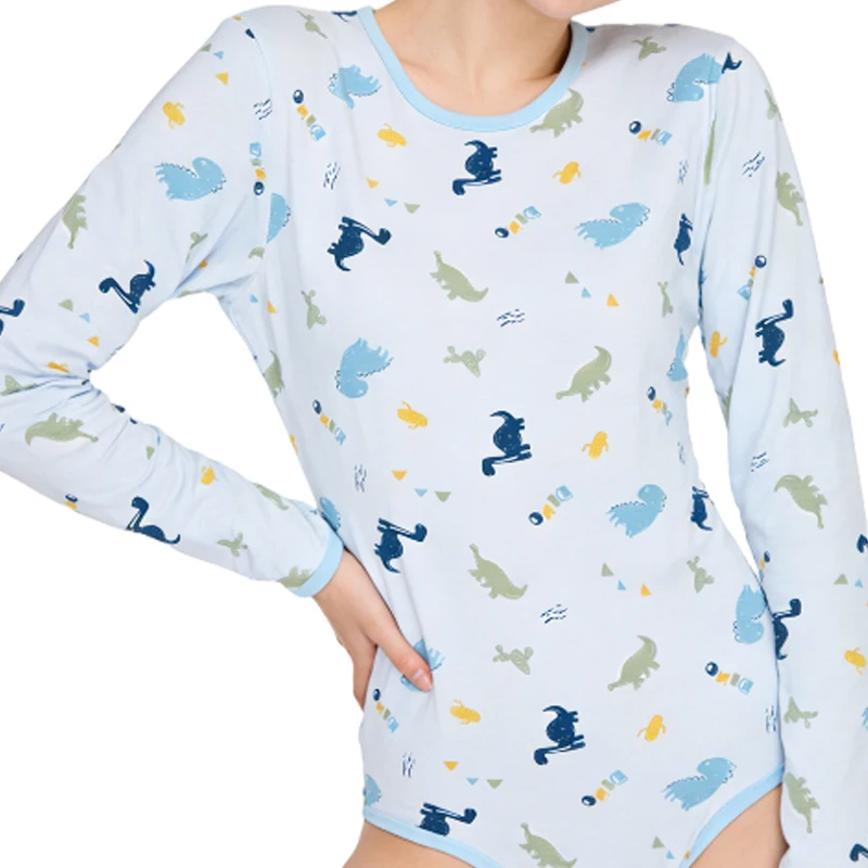 Adult Long Sleeve Cute Pattern Romper ABDL Cotton Soft Comfortable Onesie Pajamas DDLG With Snaps Home Clothing Playsuits