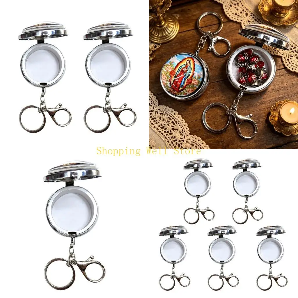 KX4B Rosary Jewelry Box Religious Trinket Storage Holders Case with Keychain Prayer Beads Eucharistic Box Catholic Keepsakes Box