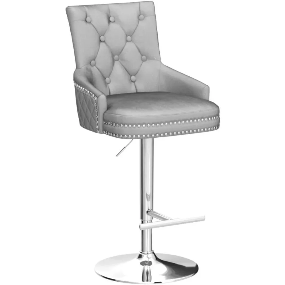 Velvet Swivel Bar Stools Set of 2, Upholstered Bar Stool Chair with Button Tufted Back and Pull Ring, Height Adjustable Swivel image 6