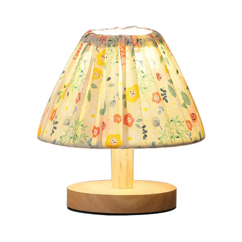 

Nice Rural Style Cloth Cover Solid Wood Table Lamp Retro Bedside Decorative Lamp
