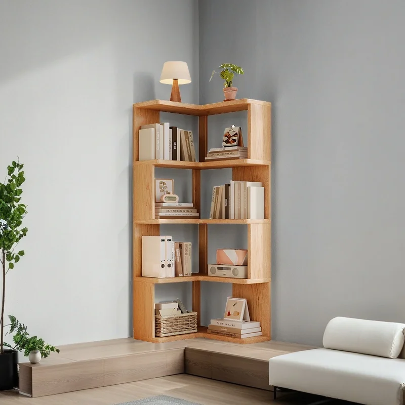 Solid Wood Corner Bookshelf 3-5 Tier Bookcase Storage Shelf Organizer Rack for Living Room Bedroom Home Office Furniture image 3