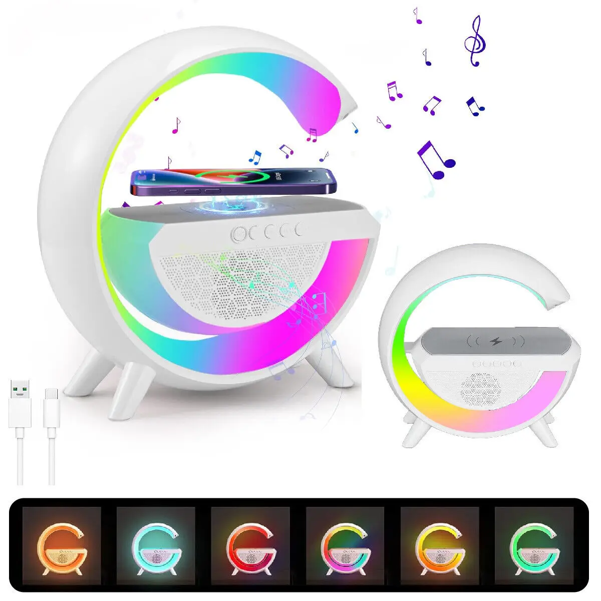 BT2301 Smart Lamp And Bluetooth Speaker With Wireless Charger Ambient Light UK~