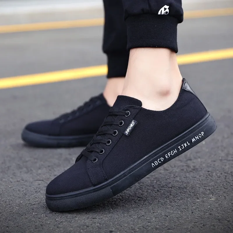 

Men's Shoes Autumn Fashion Lace Up Canvas Sneakers Black Breathable Walking Running Shoes Lightweight Casual Jogging Sneaker