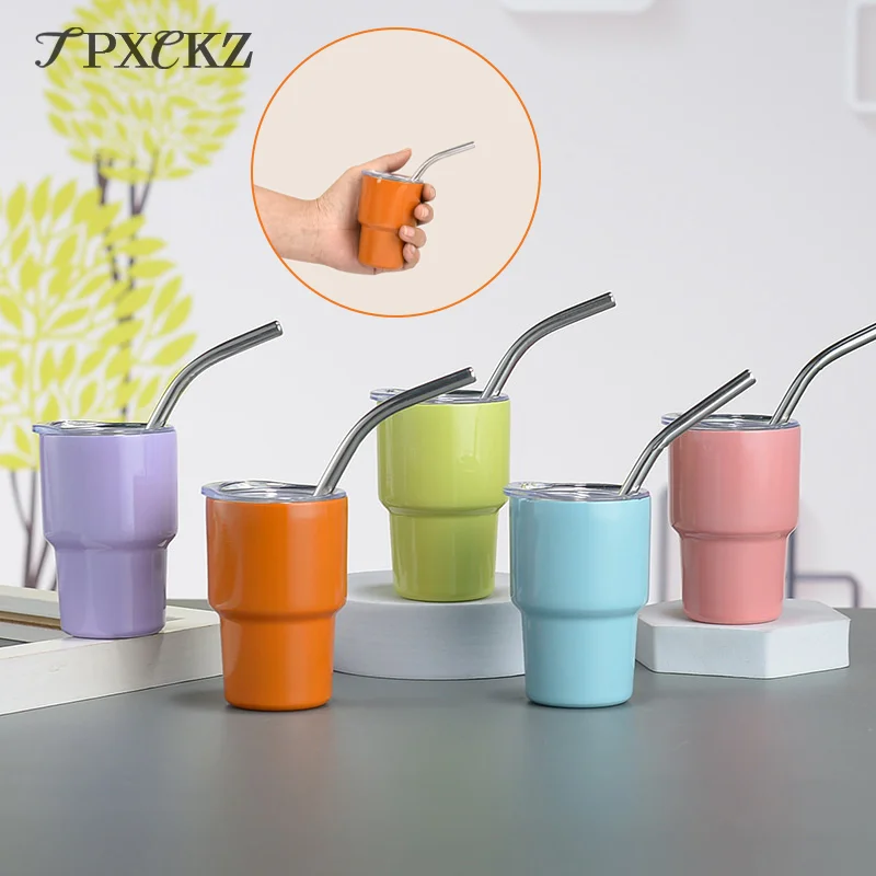 3oz Mini Tumbler Double Stainless Steel Vacuum Cup Sublimation Shot Glass Tumblers Mugs with Straw and Lids JT228