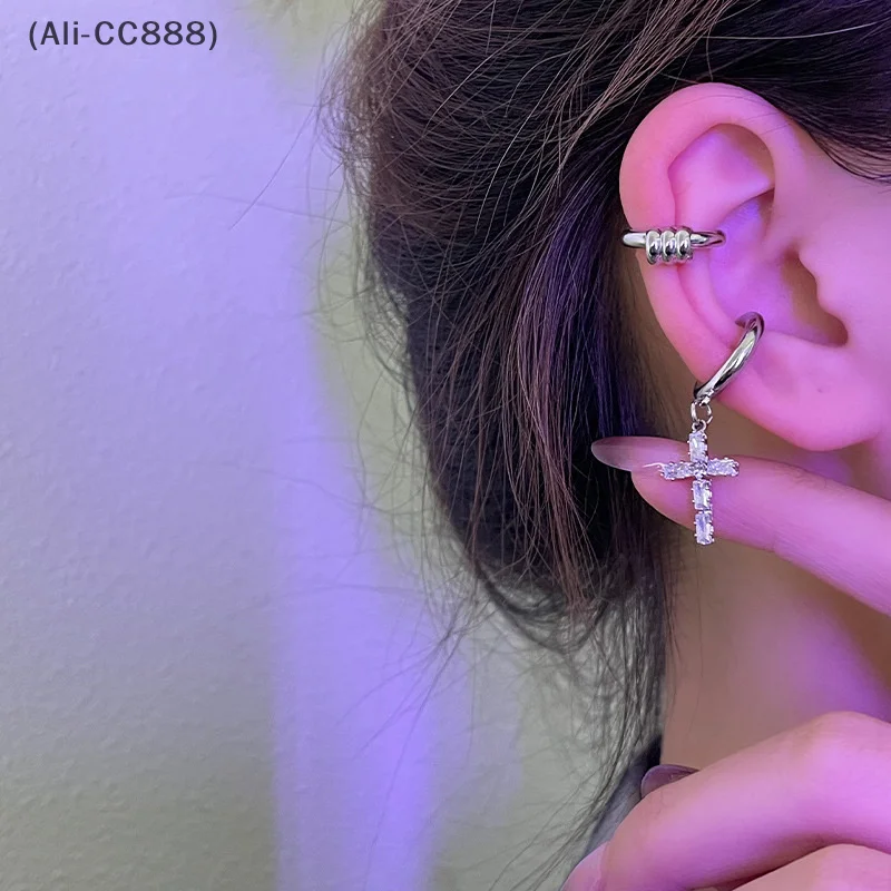 

〔CC88〕Superior Sensitive Earrings Cross Zircon Asymmetrical Buckle Earrings Without Piercing Can Be Worn With Ear Clips