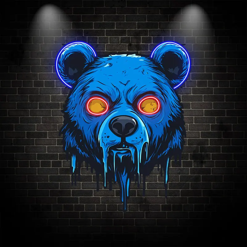 Bear Custom Neon Sign, Bear Head LED Light, Blue Bear Pop Art Decor, LED Wall Art for Bar, Shop, Home, Business Logo Neon Sign