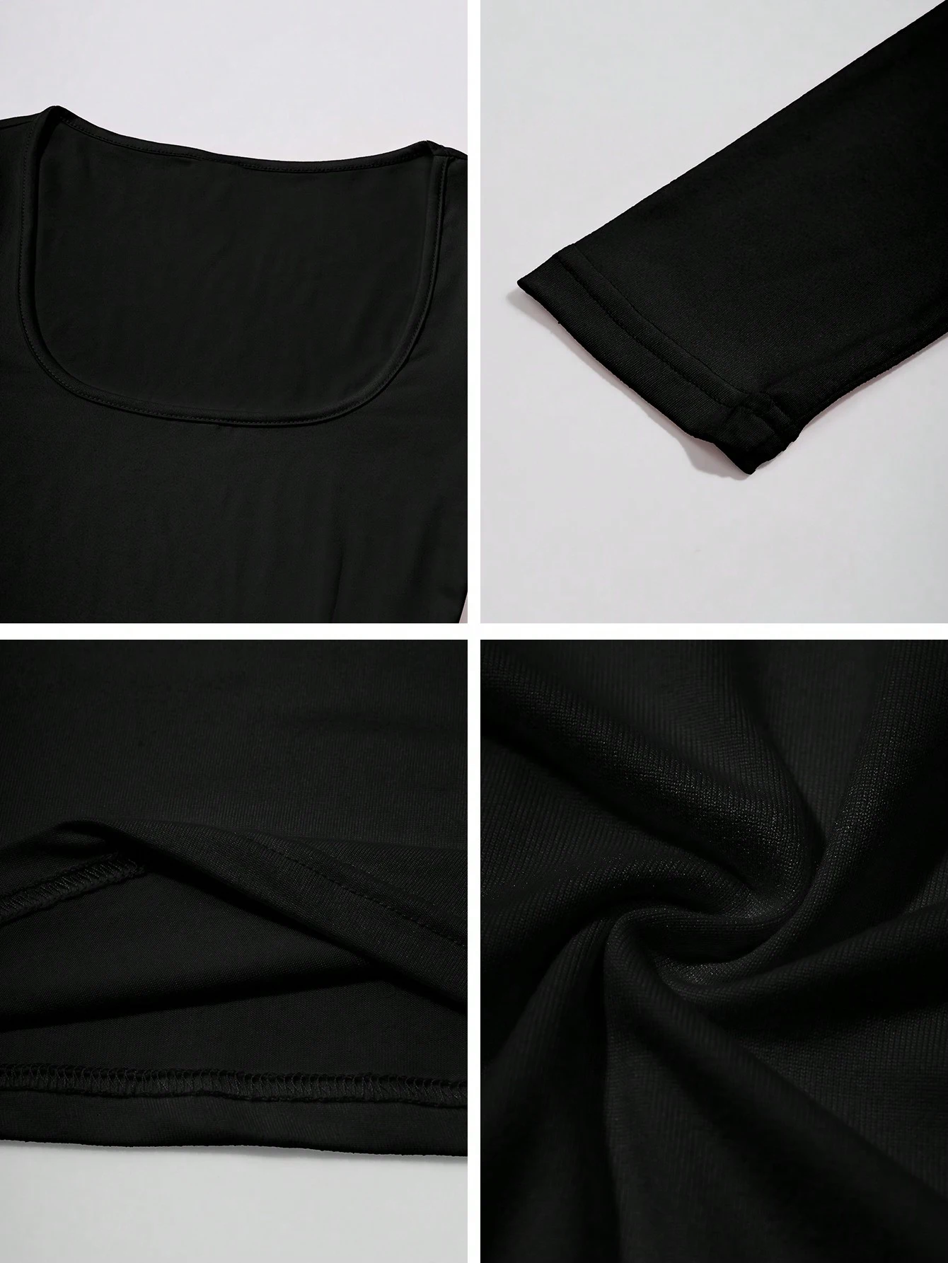 Minimalistisches Crop-Top mit quadratischem Ausschnitt und langen Ärmeln für Damen, weich, dehnbar, schmal geschnitten, gerafft, einfarbig, schlicht, elegant, zum Schichten, figurbetont, für den Alltag und die Straße – Detail 21