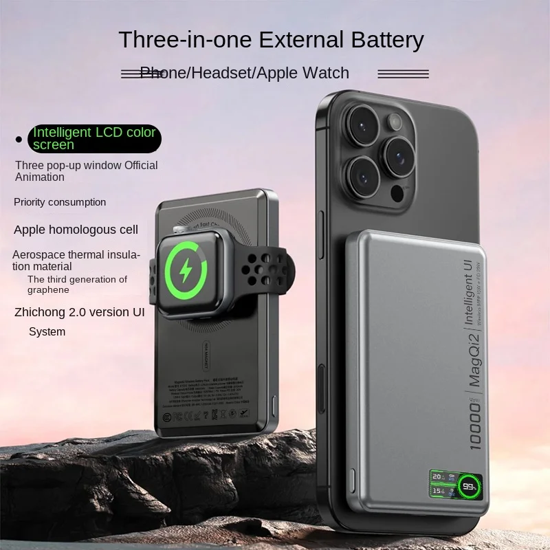 Ультратонкий магнитный беспроводной аккумулятор Power Bank с быстрой зарядкой Qi 2.0 и светодиодным дисплеем, портативный аккумулятор для часов Magsafe iPhone AirPods Ультратонкий магнитный беспроводной аккумулятор Power Bank с быстрой зарядкой Qi 2.0 и светодиодным дисплеем, портативный аккумулятор для часов Magsafe iPhone AirPods