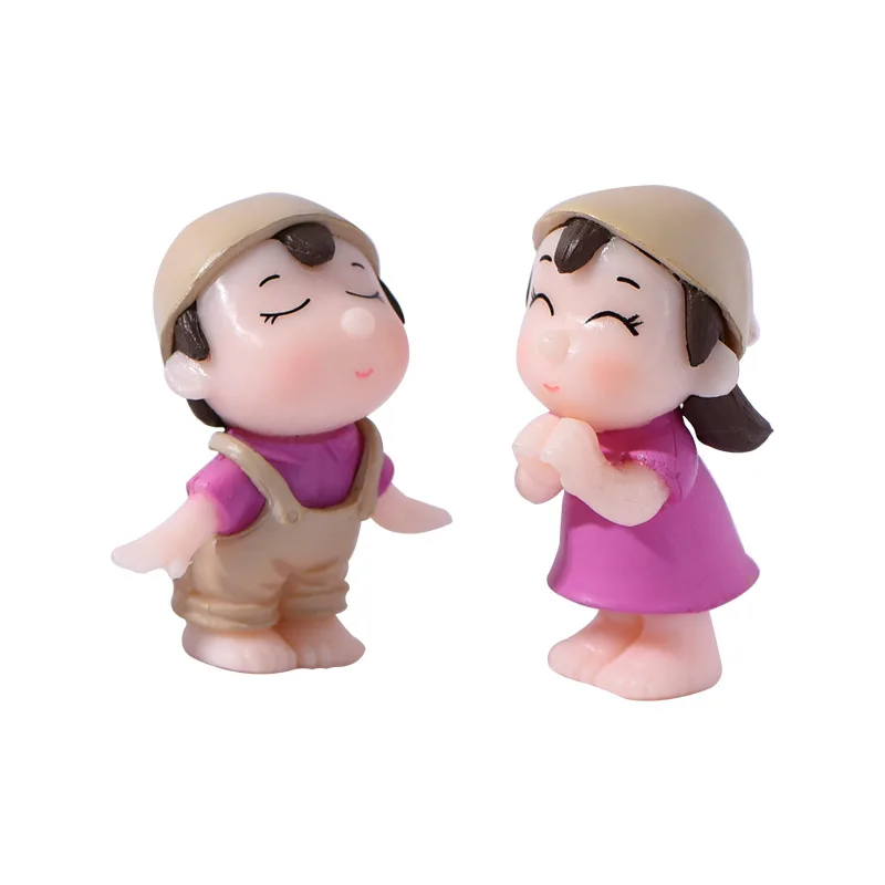 2pcs Left Right Couple Miniature Figurines Mossy Micro-landscape Fairy Garden Miniatures  Home Decor Modern Home Decoration