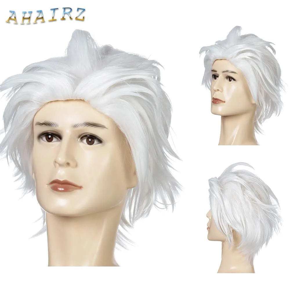 Peluca de sirenita Ursula para hombre, pelo sintético corto blanco para Cosplay, fiesta de Halloween, resistente al calor