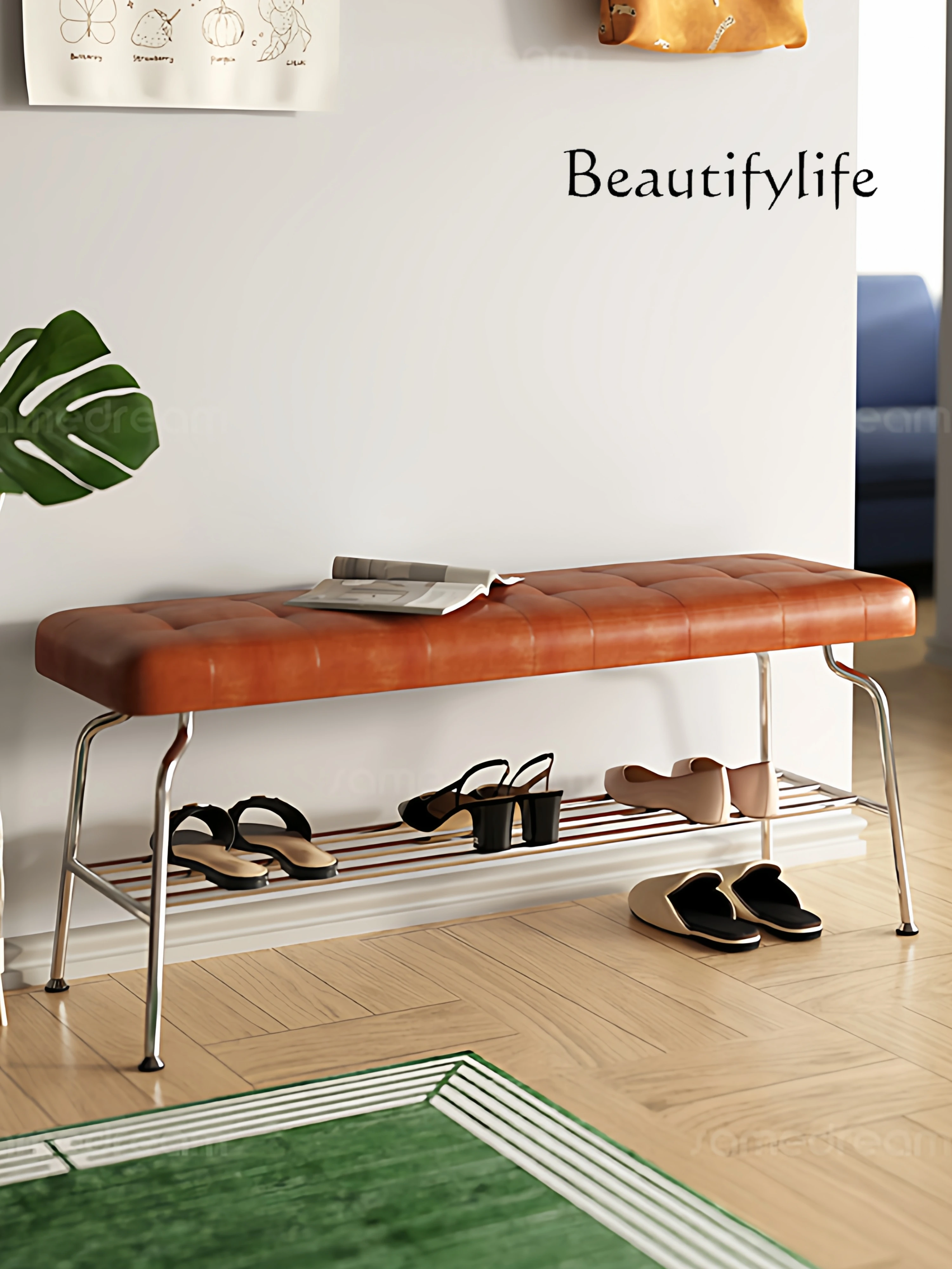 

Shoe changing stool at the door of household light luxury high-end sense of home wearing shoe stool can sit shoe cabinet sitting