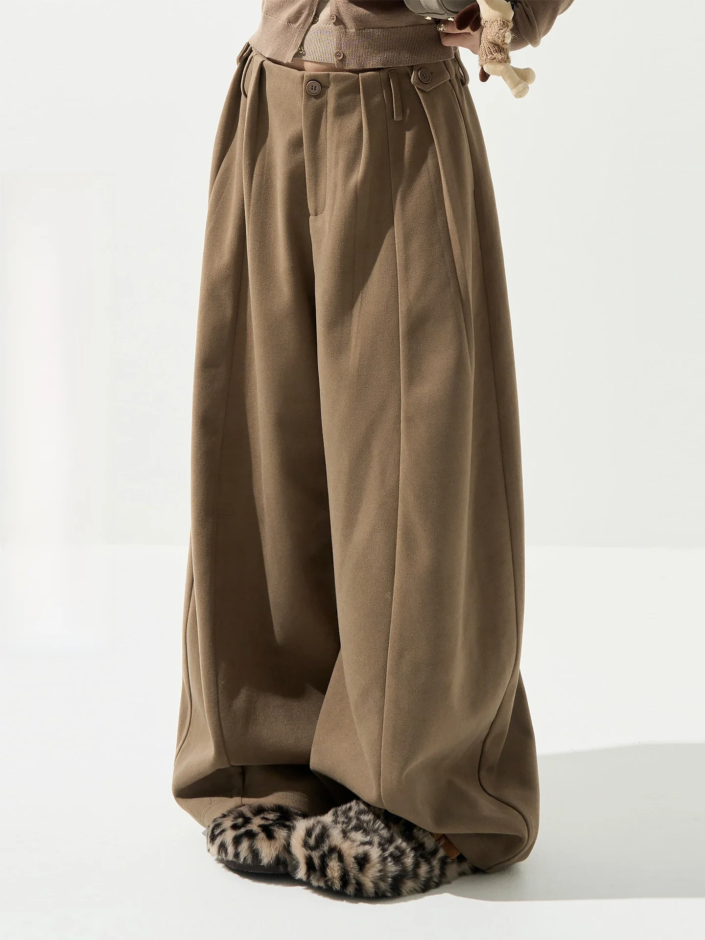 

Утепленные женские брюки с высокой талией, прямые, повседневные, осенне-зимние, в корейском стиле, теплые, широкие, в пол