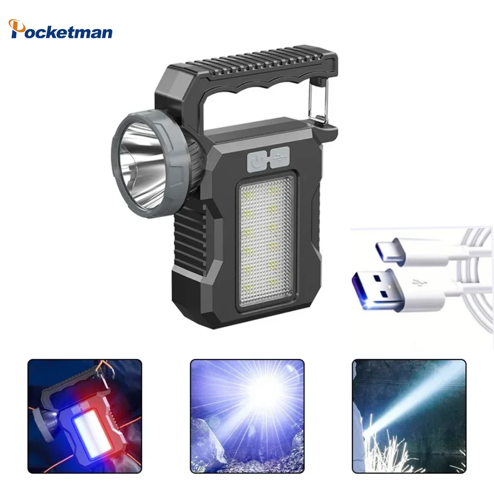 

High Power LED Searchlight USB Rechargeable Work Light Portable Flashlight 4 Lighting Modes Torch Lamp Outdoor Patrol Lamp