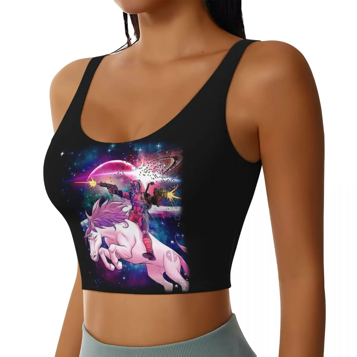 Custom Women's Deadpool Fantasy Sports Bra High Impact Gym Workout Running Crop Tank Tops