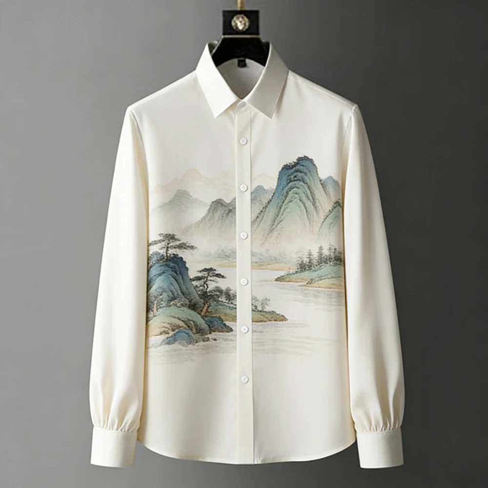 2026 남성용 귀여운 복고풍 동물 3D 프린트 셔츠 긴팔 카라 버튼 하와이안 비치 셔츠 파티 남성복