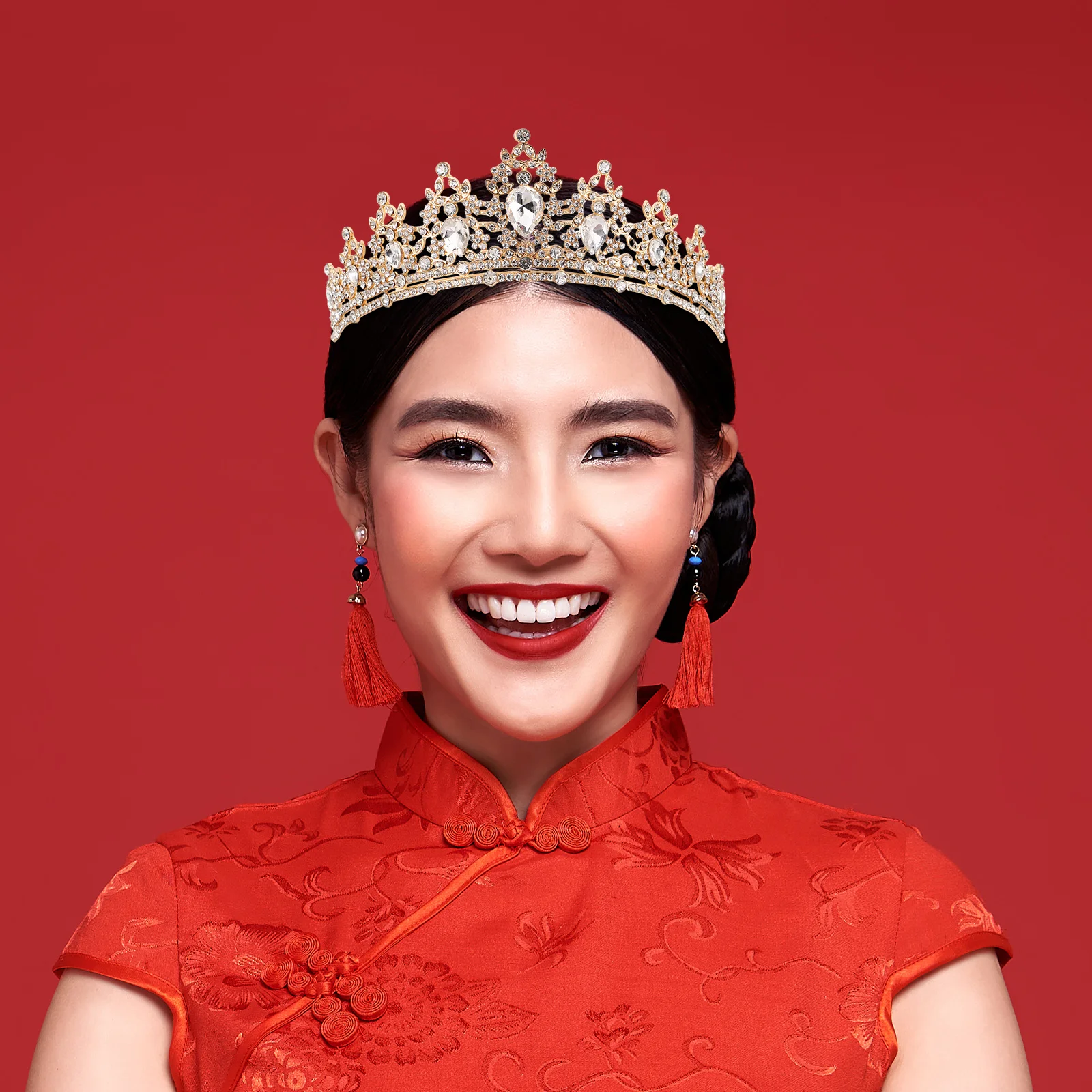 

Sparkling Rhinestone Bridal Tiara Wedding Crown Headpiece Golden Hair Accessories For Bridal Showers Halloween Party Costume