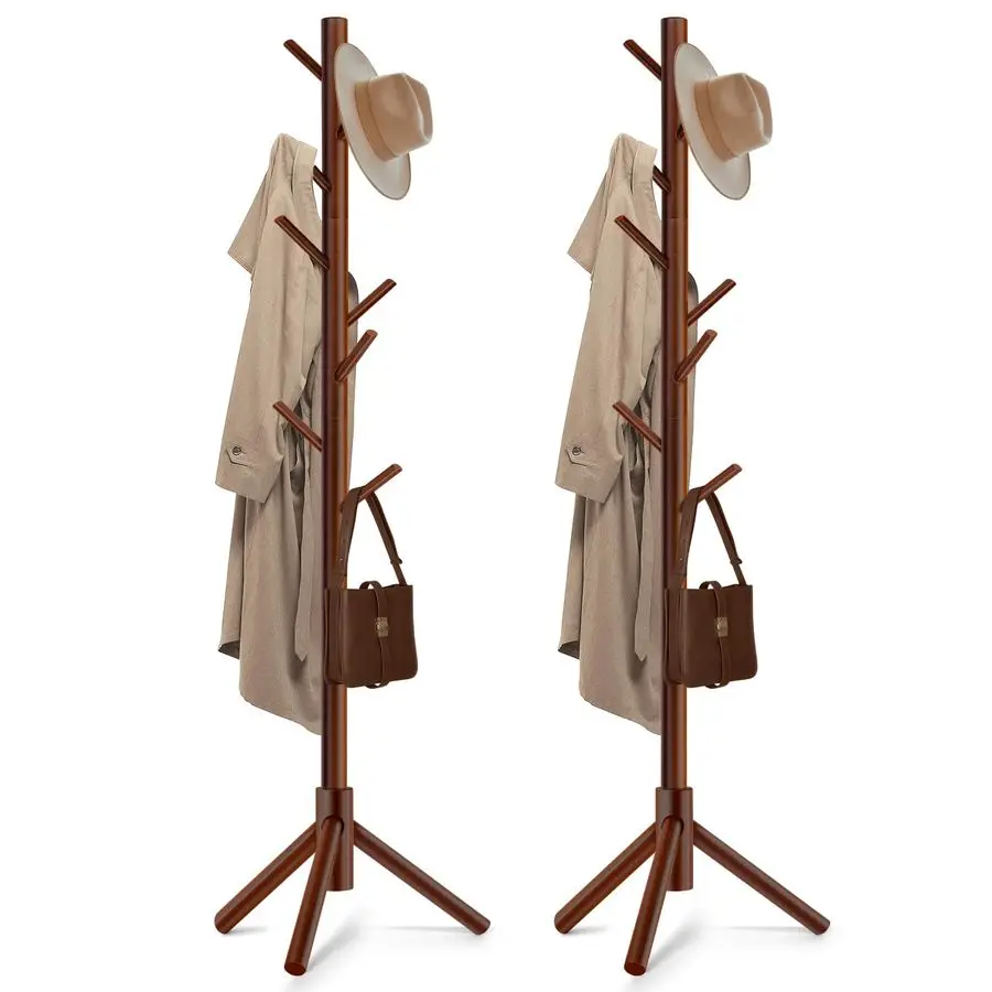 

2 шт. Напольная вешалка для одежды из массива новозеландской сосны с 8 крючками и 3 регулируемыми размерами для пальто, шляп, сумок