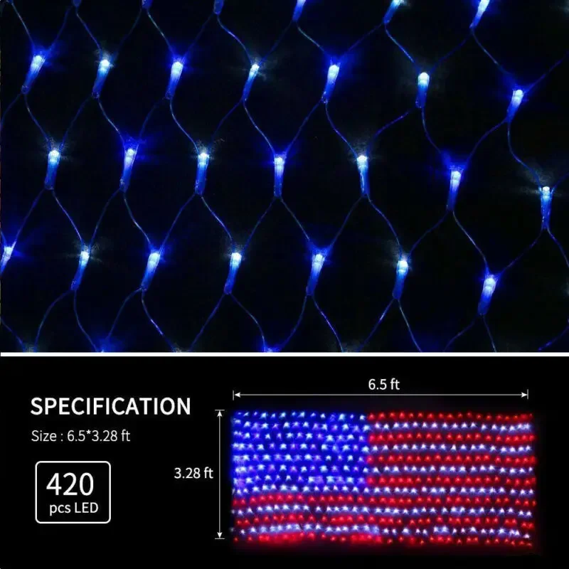 American Flag LED Lighting Strings 110V Outdoor Waterproof Hanging Lights Independence Day Event Decoration