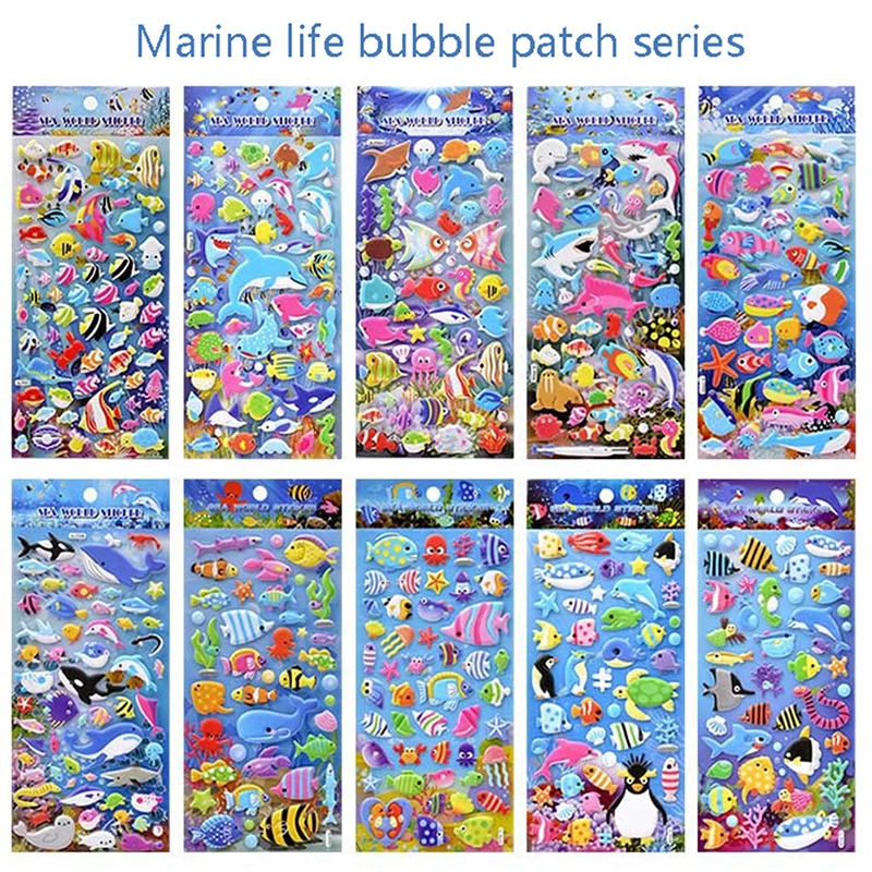 1Sheet Kids 3D Cartoon Sea Animal Scrapbooking Stickers Puffy Bulk Stickers for Girl Boy Birthday Gift Scrapbooking Random Style