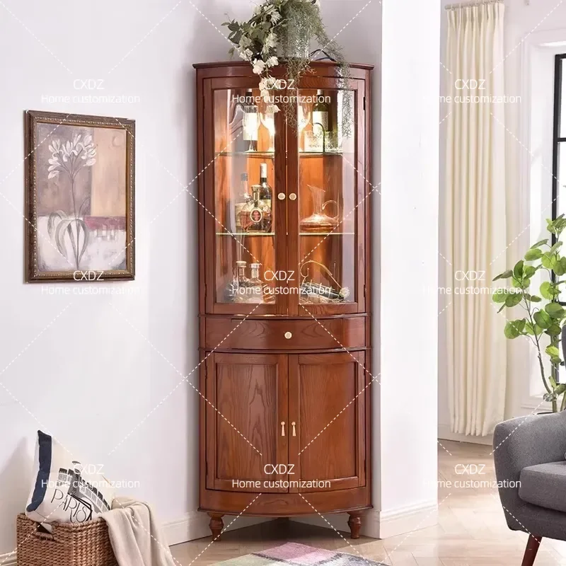 All Solid Wood Corner Cabinet Triangle Storage Unit for Living Room Dining Room Glass Display Wine Side Shelf Decorative