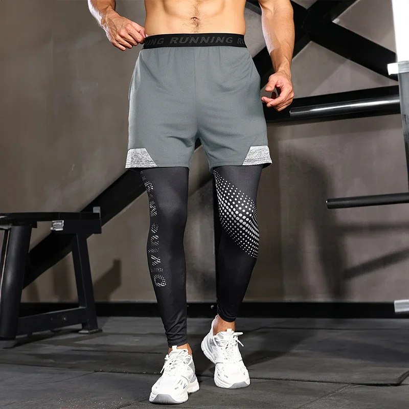 Men\'s Long Pants 2 in1 Double Layer Sports Casual Quick-drying Pants Fitness Running Training Stretch Pants Mens Fitness Bottoms