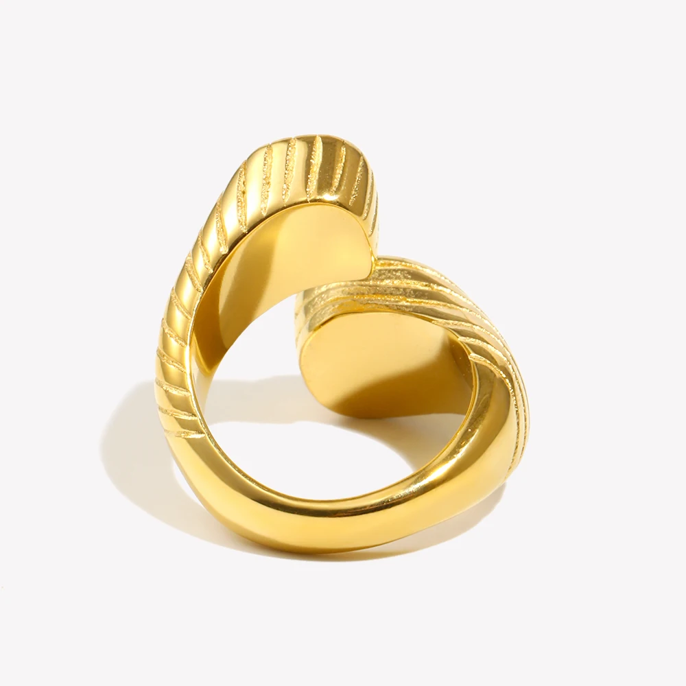 E.B.belle Hypoallergenic Double End Zircon Stripe Pattern Opening Ring Creative Stainless Steel Ring Jewelry For Women Girls