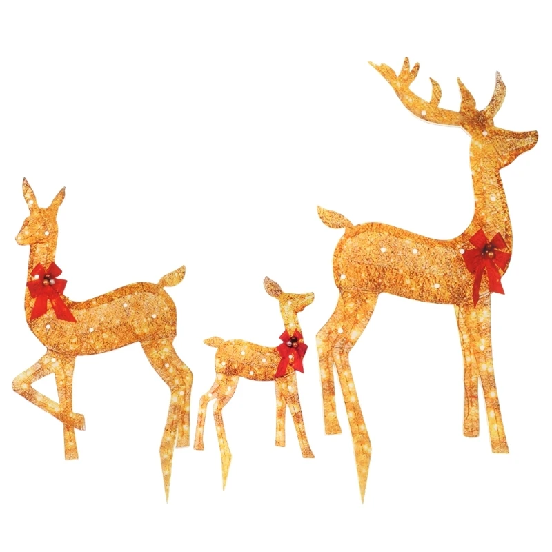 Christmas Deer Lights Outdoor Yard Decorations with Bright LED Glowing Light-Up Reindeer Ornaments Acrylic Material