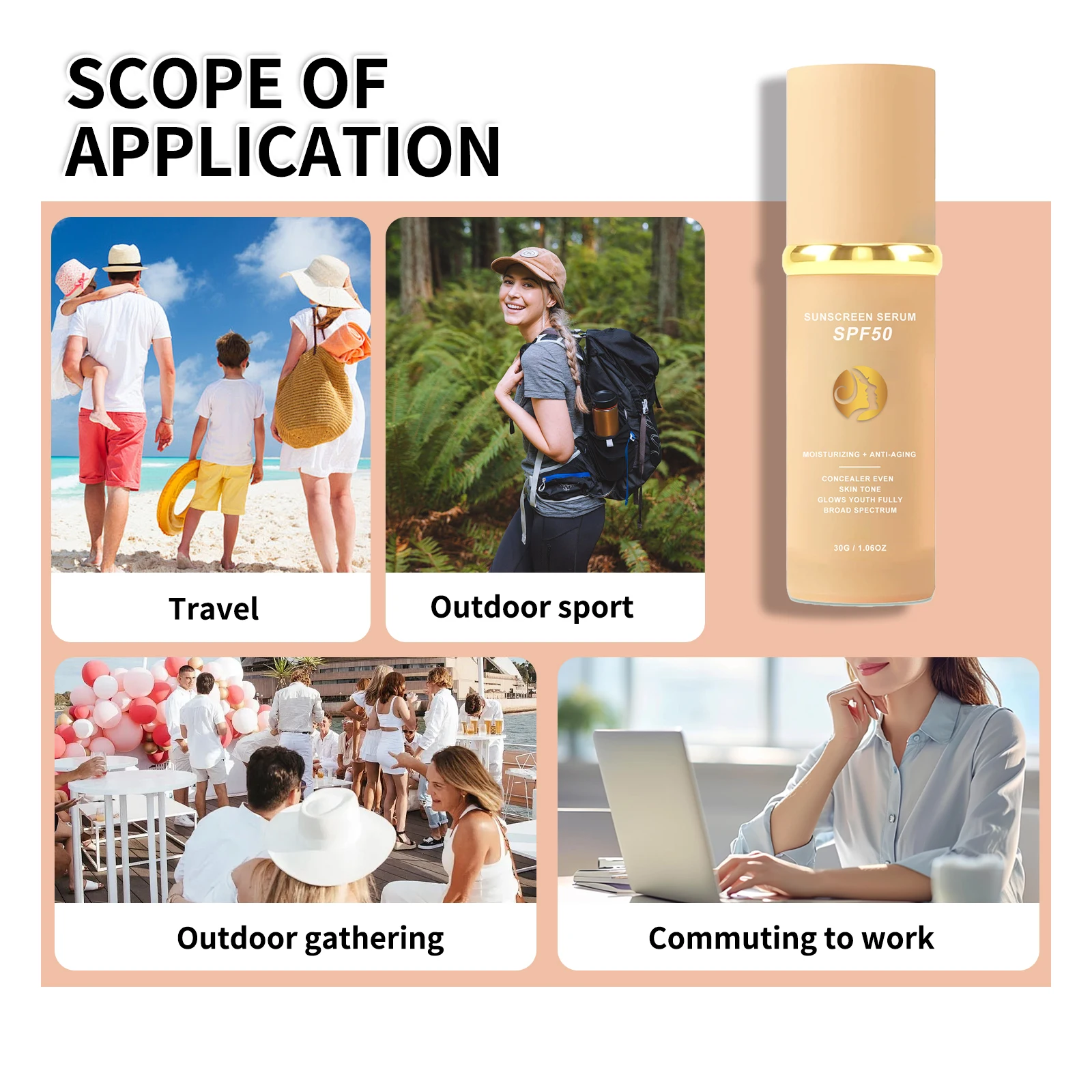 كريم أساس مقاوم للماء واقي من الشمس SPF50+ خافي عيوب سائل مرطب يدوم طويلاً، لمسة نهائية طبيعية #2