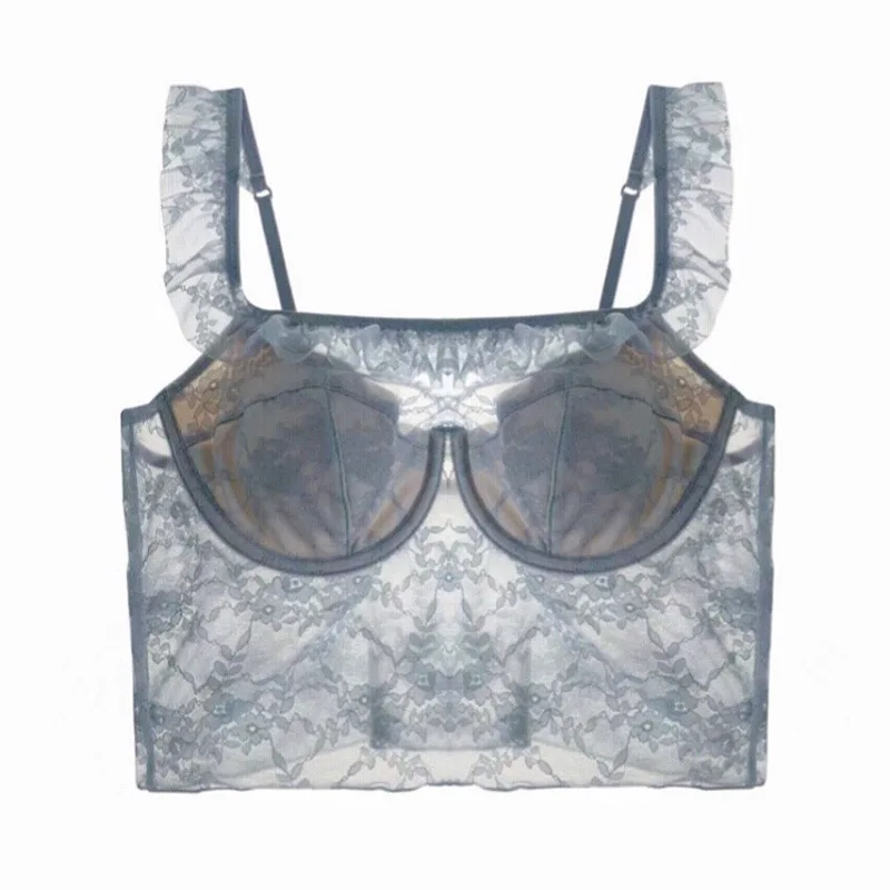

Sweet French Style Lace Underwear Women Sexy Lingerie Long Tube Bra Ladies Square Collar Halter Vest Girls Thin Beauty Back Tops
