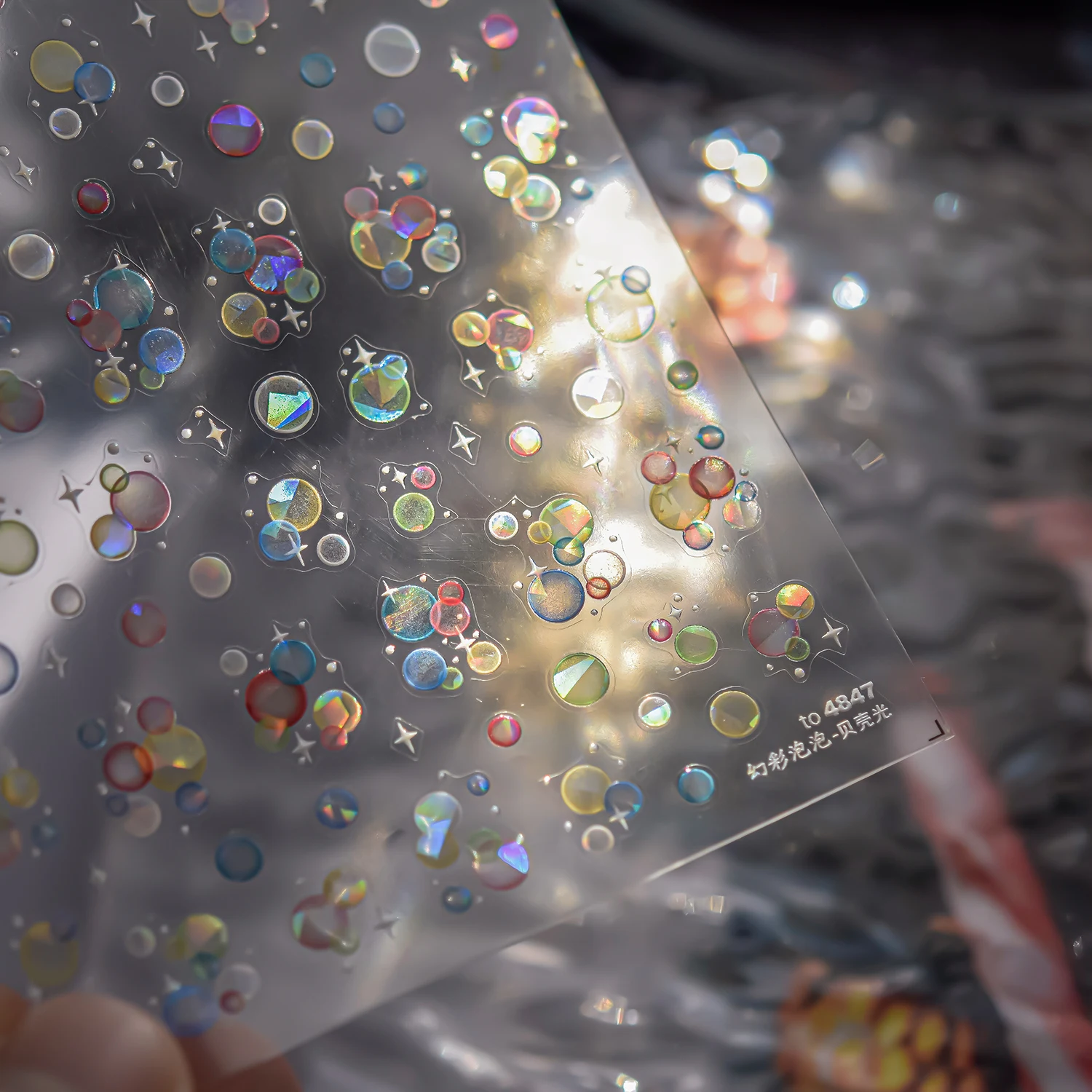 Pegatinas 5D transparentes y coloridas para uñas Starburst, accesorios para decoración de uñas, pegatinas 5D de pez dorado de dibujos animados, prensa en las uñas