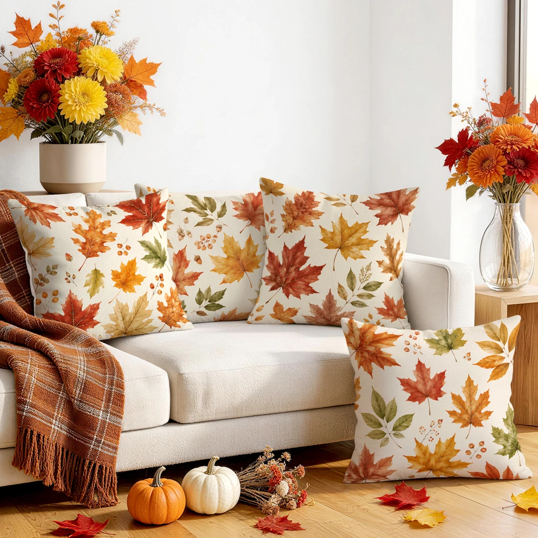 Watercolor Maple Leaf Cushions Pillowcase Polyester Cushion Cover Throw Pillow Pillowcover Home Car Sofa Decor