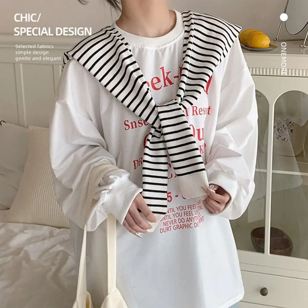 

Блузка на плечи с искусственным воротником в полоску, вязаная шаль, однотонная накидка, вязаный шарф, шарф, аксессуары, шерстяные шарфы в корейском стиле для женщин