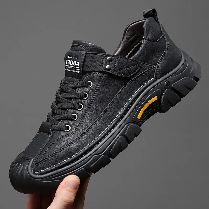 

British Style Spring Autumn Casual Sneakers for Men Solid Color Fashion Leather Outdoor Shoes Male New Designer Work Shoes Man
