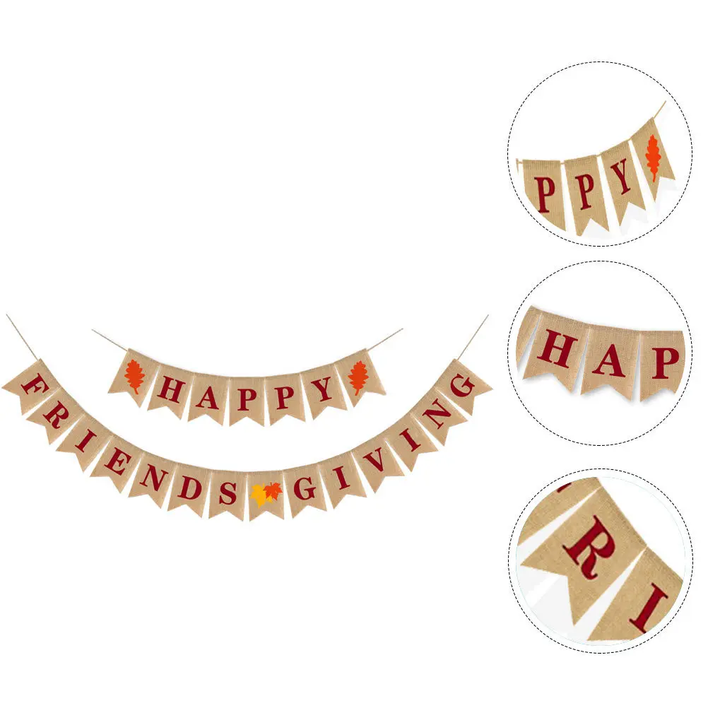 

1 set 1 Set Linen Thanksgiving Banners Pull Flags Party Banner Garland For Day Decoration Khaki Lightweight Eco-Friendly Cloth