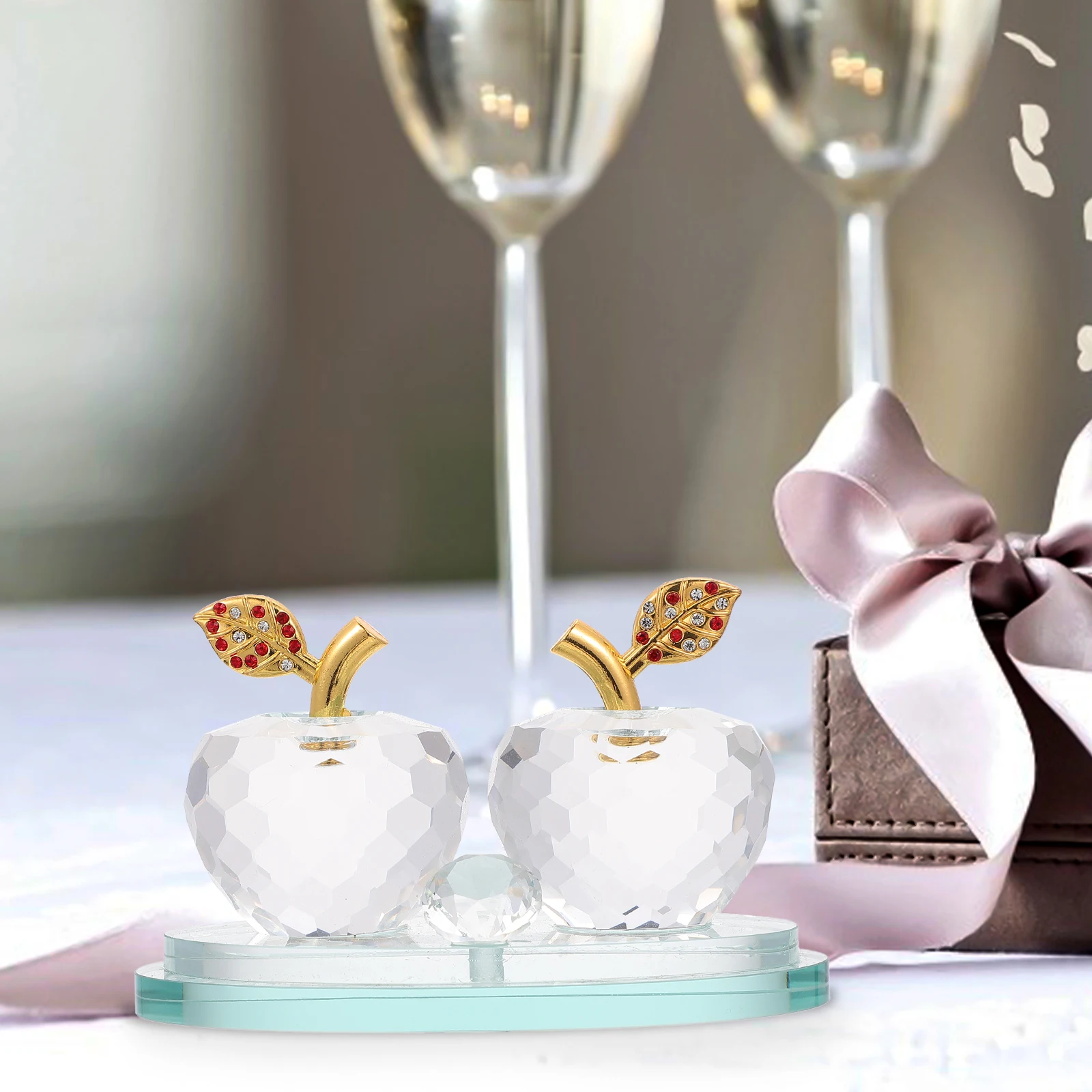 

1pc Crystal Apple Ornament Lucky Decorative Desktop Car Home Gift Miniature Souvenir Xmas Decoration Faceted Crystal Fruit