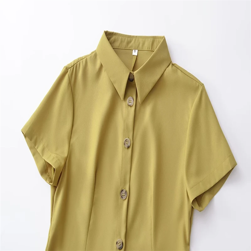 Women 2024 Summer New Fashion Short Sleeves Mini Dress Vintage Button-up Female Dresses Vestidos Mujer