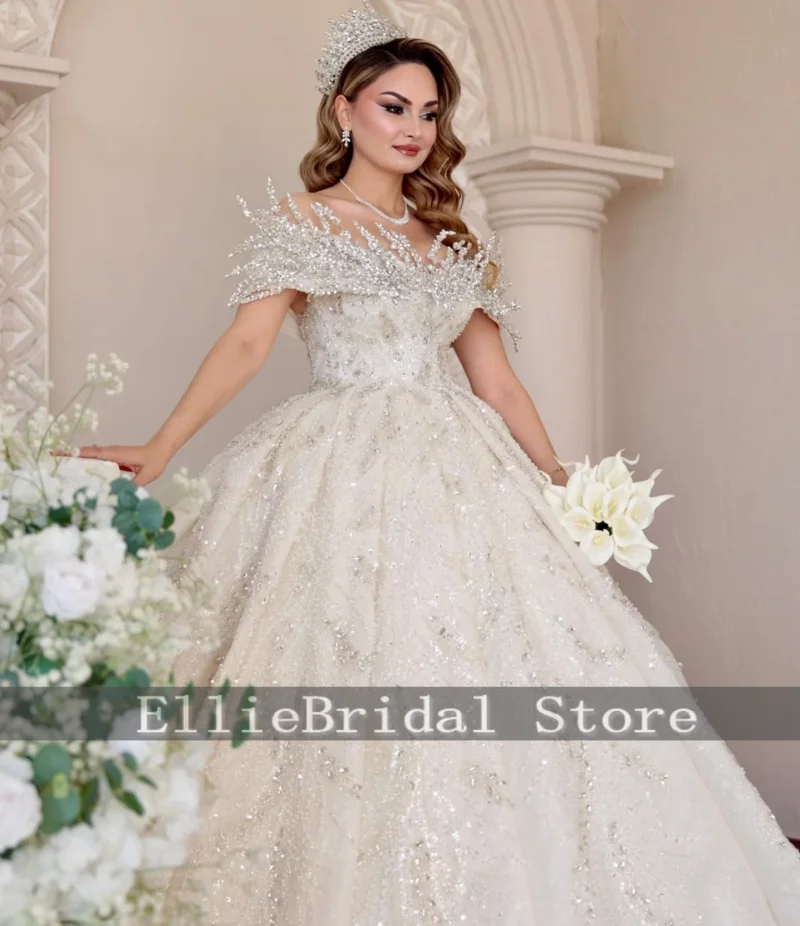 Princess Wedding Dresses Luxury Sequin Beading Off The Shoulder Bridal Gowns Crystal vestido de novia Court Train Customized