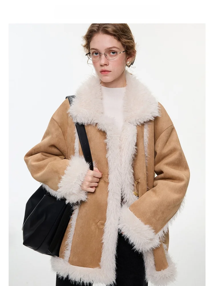 

Warm Brown Luxury VEGA CHANG Women's Fur Leather Inteated ort Coat Winter Ele Sle Long Sve Regular Fit Jaet