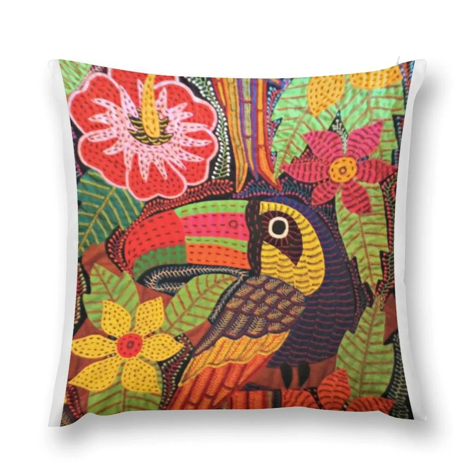 Birds of Panama Mola Throw Pillow luxury decor luxury home accessories pillow