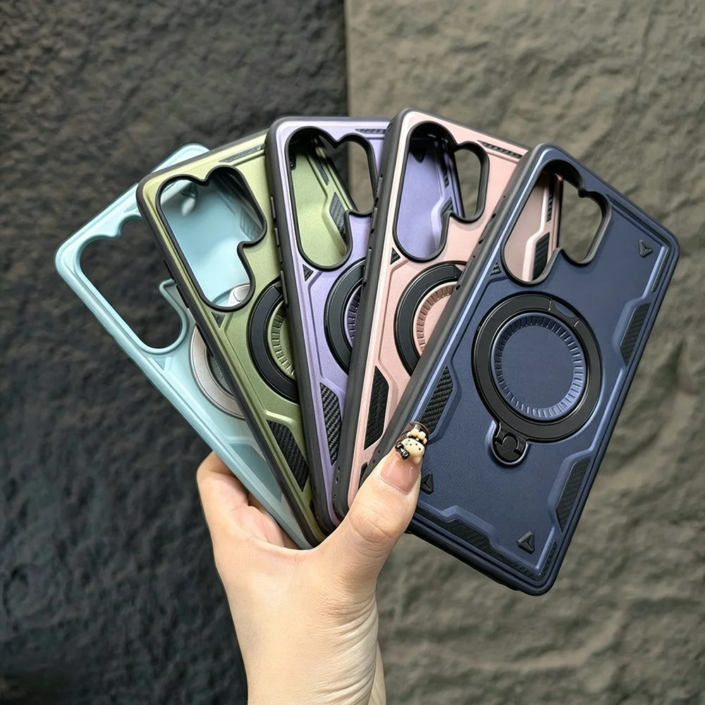 S26 Ultra Rugged Case Wireless Charge Cover For Samsung S25 FE S24 Plus S23 S22 Rotating Grip Kickstand Shockproof Capa Funda