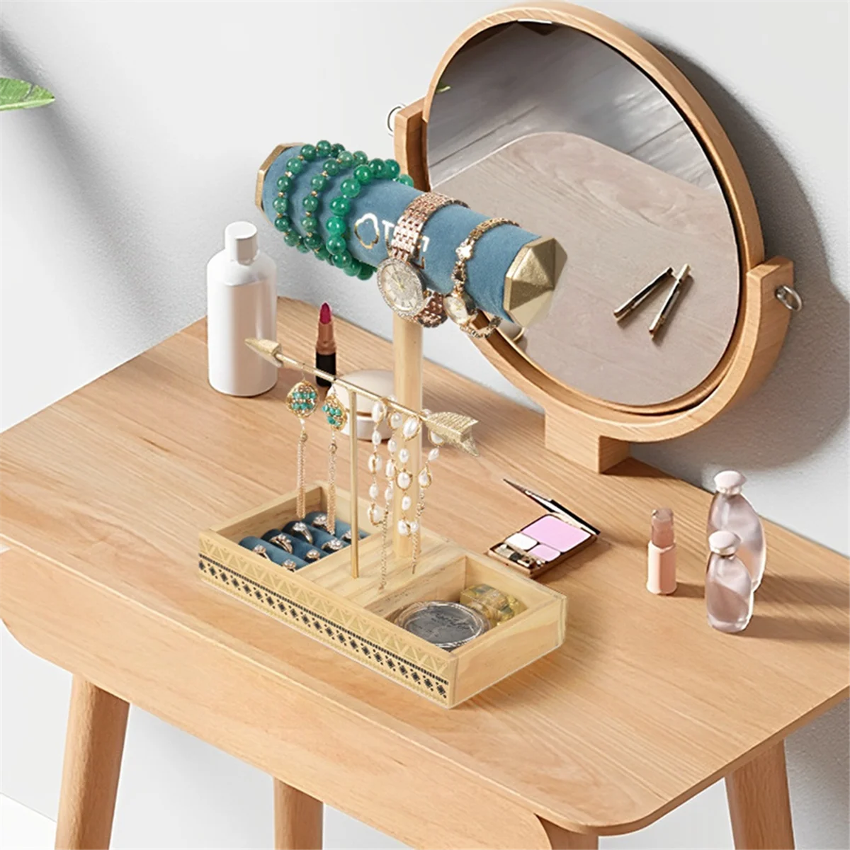 

Jewelry Stand Solid Wood Base Storage Rack Earrings Necklaces Rings Jewelry Stand Removable Black