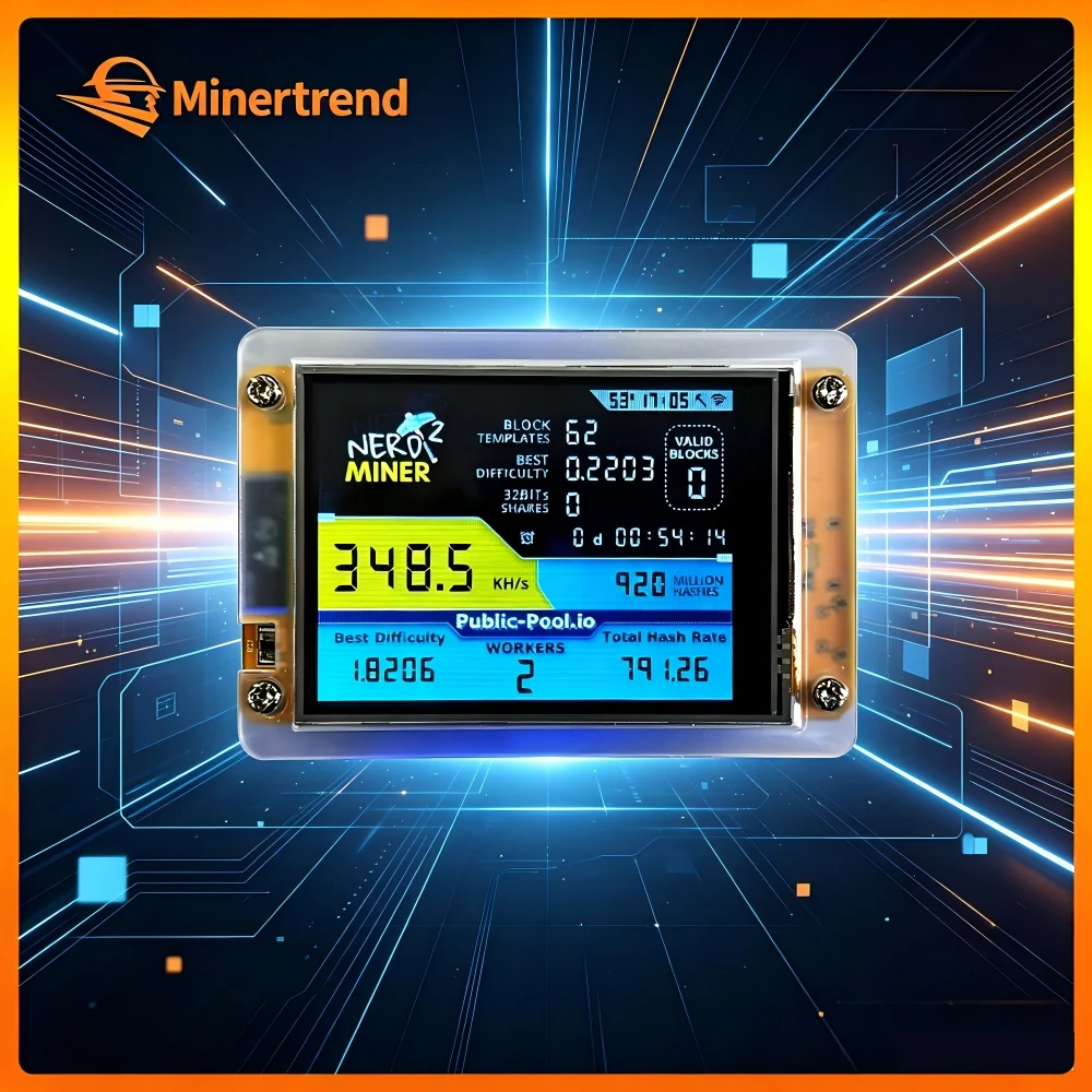 NerdMiner V2 350KH/s Mini Bitcoin Miner 2,8 Zoll LCD Smart Display Bitcoin Lottery Miner Krypto-Mining-Gerät