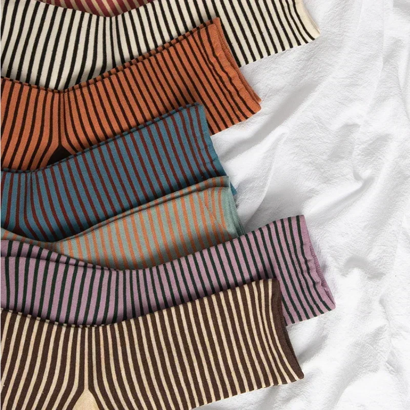 Retro Striped Socks Children's Women Medium Tube Socks Spring and Autumn Cotton Stockings Korean Stockings Japanese Socken